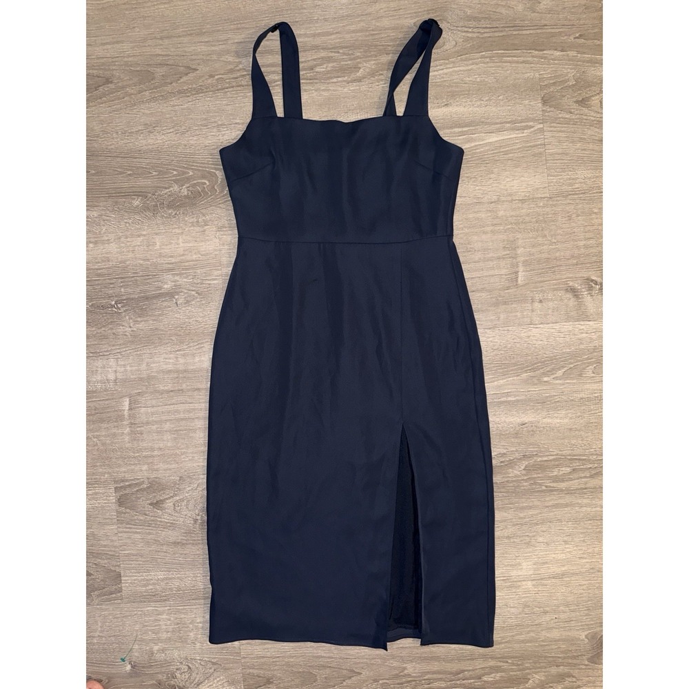 BABATON ARITZIA Pure Indigo Navy Blue 90s Slit Slip Dress Midi Size 8